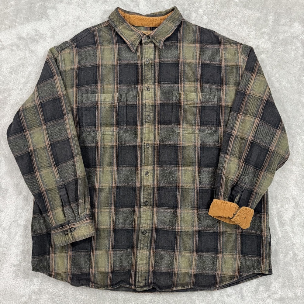 St Johns Bay Shirt Jacket Mens 3XLT Green Brawny Heavy‎ Flannel Shacket Corduroy